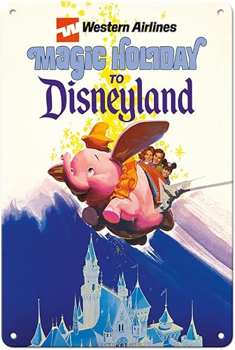 Pacifica Island Art Disneyland Magic Holiday - Western Airlines - Cartel de viaje de avión vintage c.1970s - Cartel de metal vintage de metal de 8 x