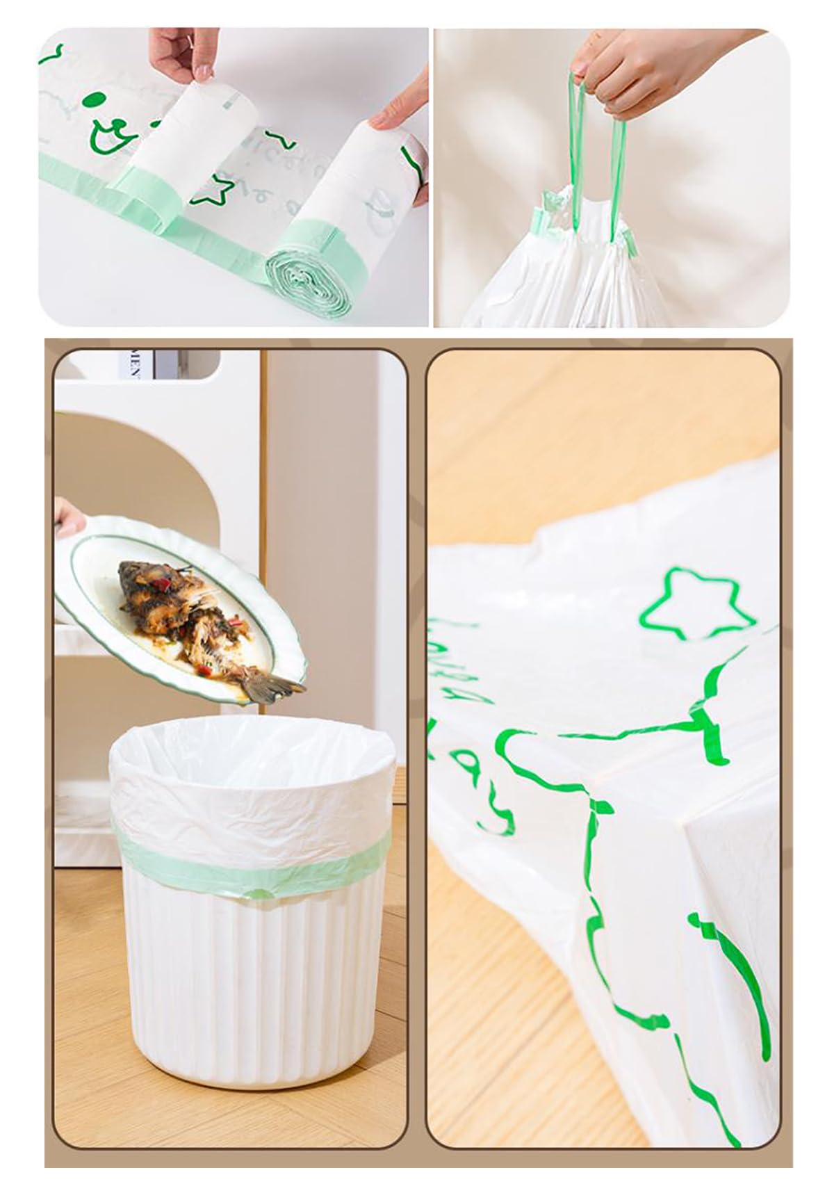 Müllbeutel mit Kordelzug, reißfrei, für Badezimmer, Büro, Zuhause, Schlafzimmer, Mülleimer mit schönen bedruckten Müllkorbbeuteln (Farbe C, 300 Stück)