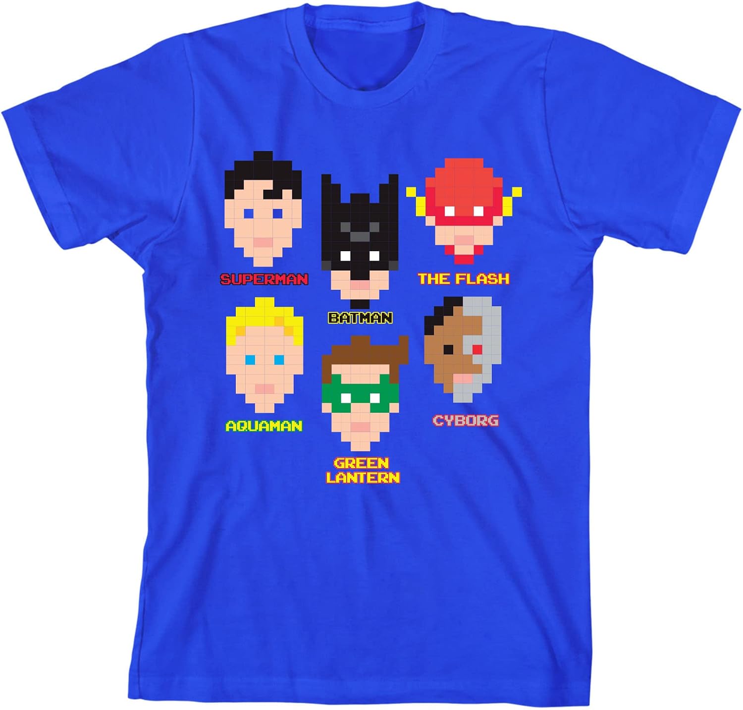 Justice League Pixel Superheroes Boy's Royal Blue T-Shirt