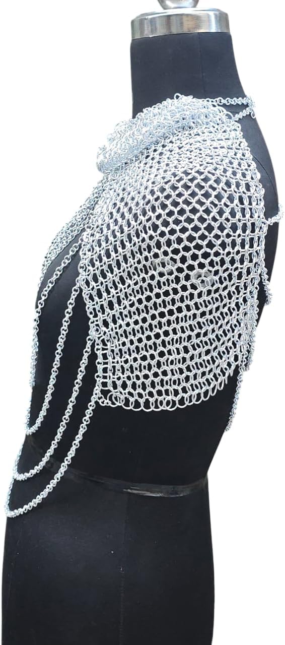 Handmade Medieval Chainmail Shoulder Armor Top for Women – Aluminum Chain Mail Shoulder Piece with Draped Chains, Gothic Costume, LARP Armor, Cosplay Outfit, Renaissance Festival Wear