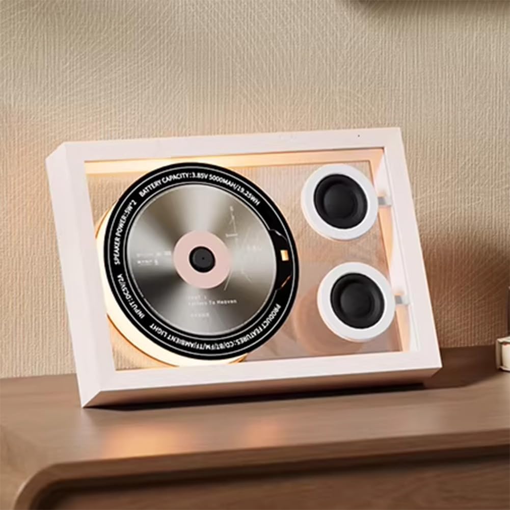 CD Bluetooth Speaker, Music Decorative Photo Frame CD Player, with Remote Control, Ambient Light, CD/CD-R/CD-RW/MP3/WMA, for Home/Corridor/Office/Wall Decor