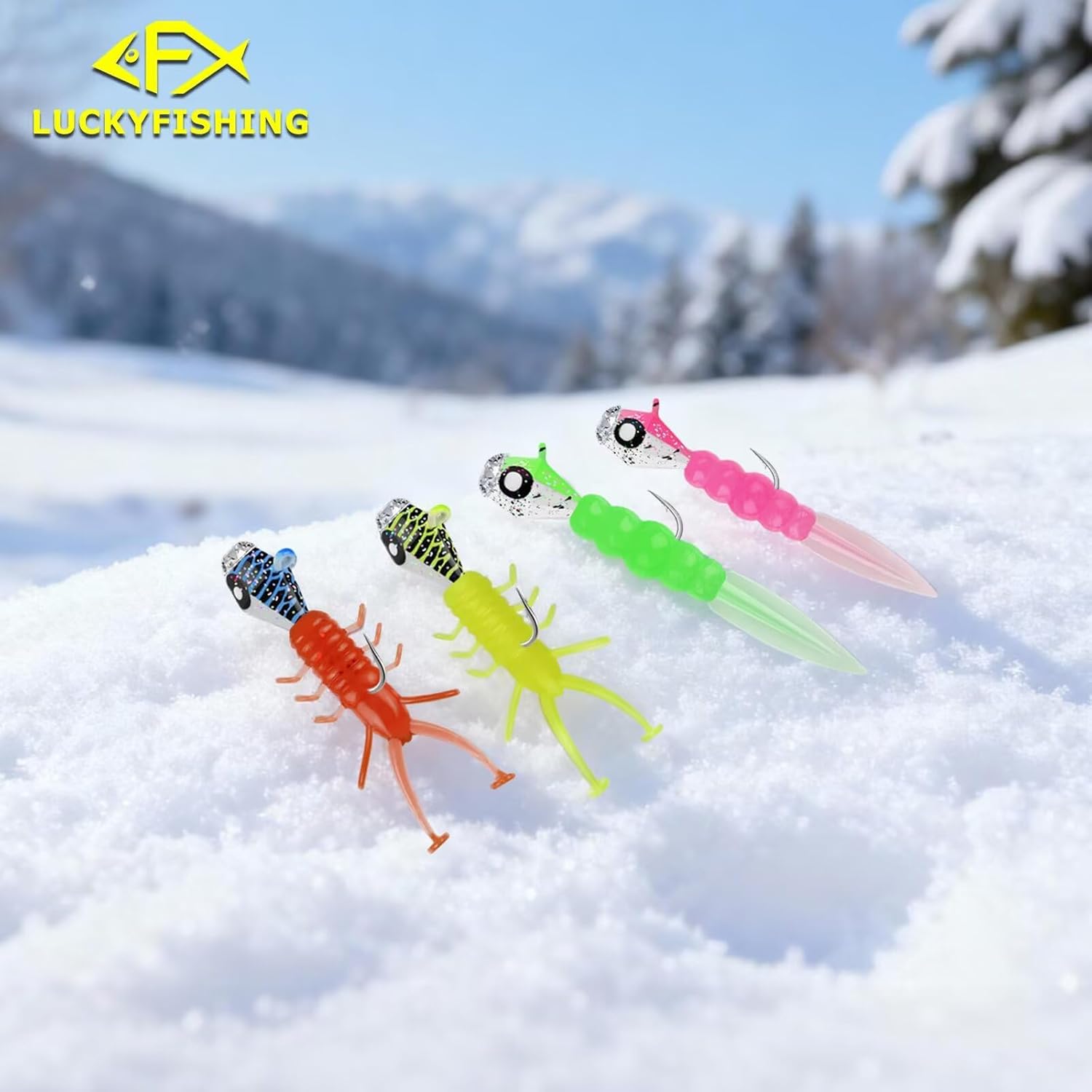 LUCKYFISHING Tungsten Ice Fishing Jigs 20pcs/60pcs Ice Fishing Lures Glow in Dark 1/15oz(1.9g) Crappie Lures for Panfish Walleye Crappie Fishing Gift