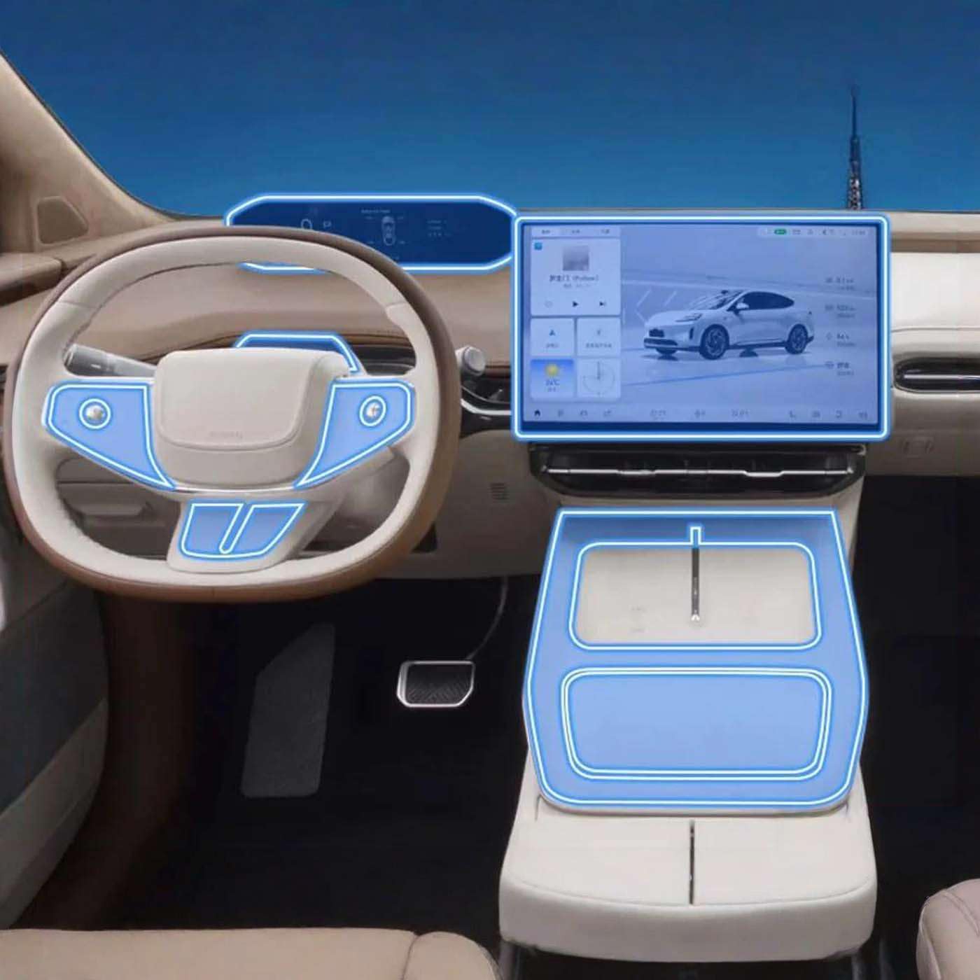 Car Interior Center Console Media Dashboard Navigation TPU Protector Film, for GAC HYPTEC HT 2025 Anti-Scratch Accessories