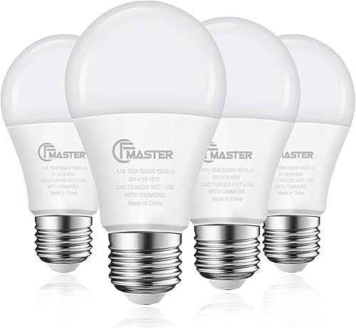 Bombillas LED A19 equivalentes a 100 W, 1500 lúmenes, luz blanca diurna 5000 K, bombillas A19 de base estándar E26, no regulables de 15 W, bombilla
