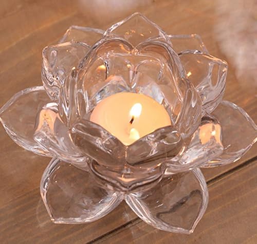 Miniatura 4 de Portavelas de cristal transparente con flor de loto  Portavelas de loto transparente, portavelas budistas, portavelas votivas de cristal para