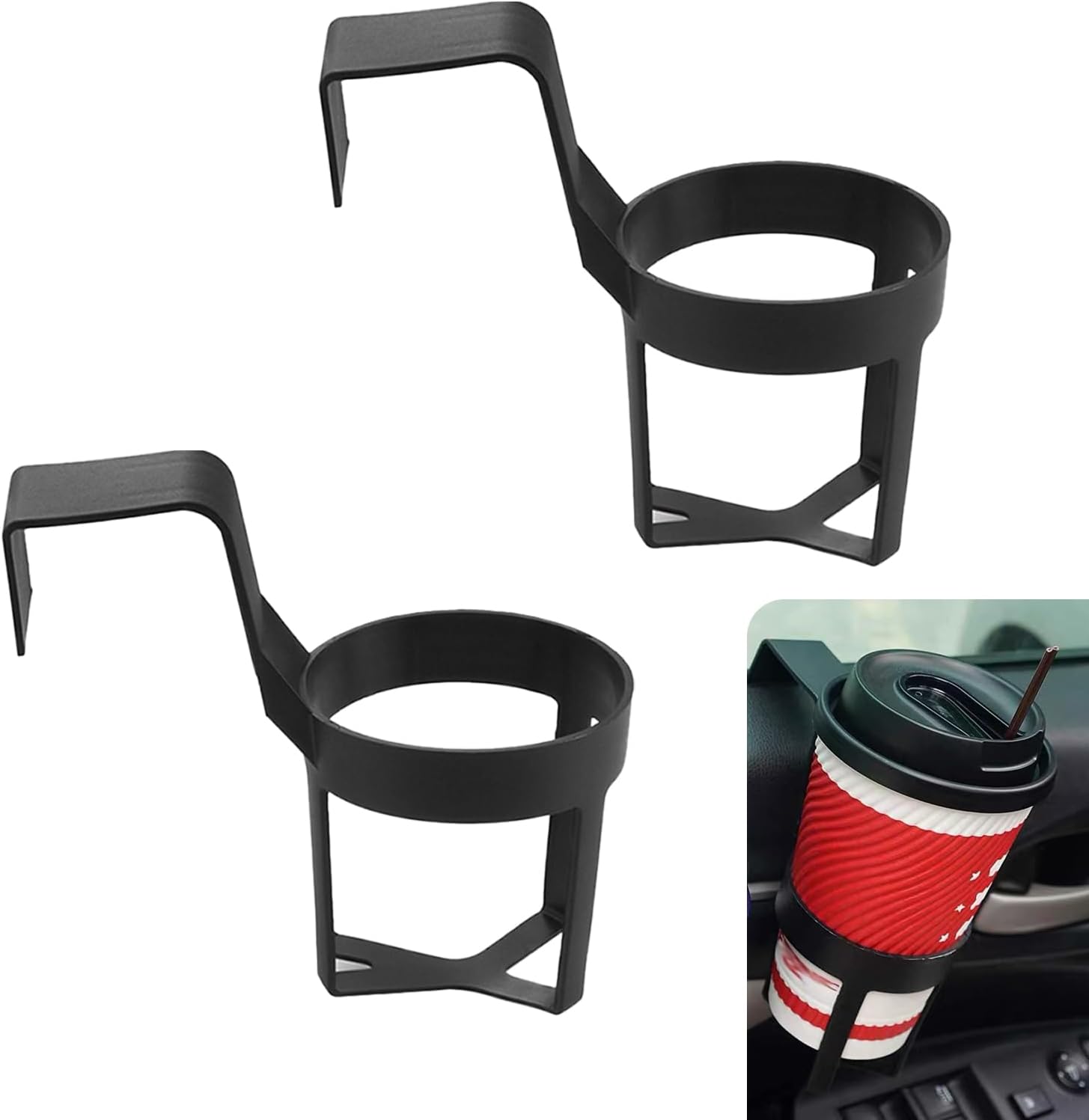 2 PCS Car Hanging Cup Holder, 2.75" x 5.51" Multi-Function Car Window Seat Armrest Beverage Hook Holder, Anti-Shake and Anti-Scratch Structure Storage Rack, Universal for Cars Home (Black)