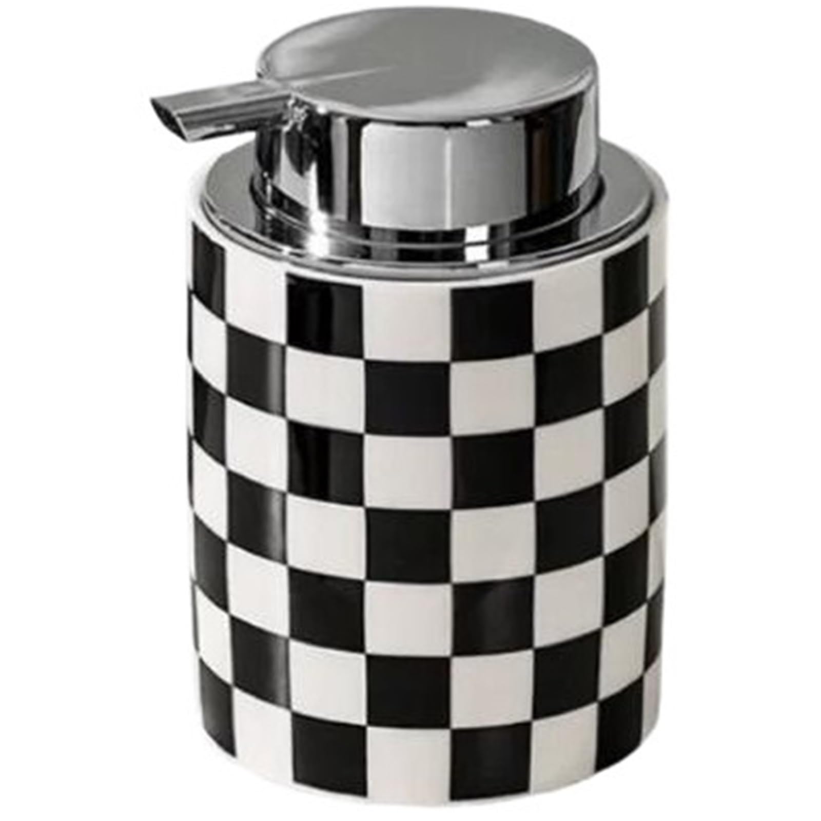 Ceramiczny dozownik mydła w kratkę, czarno-biały dozownik do rąk z pompką antykorozyjną, 350 ml butelka na balsam do łazienki i kuchni, akcesoria dekoracyjne w nowoczesnym stylu (srebrny)