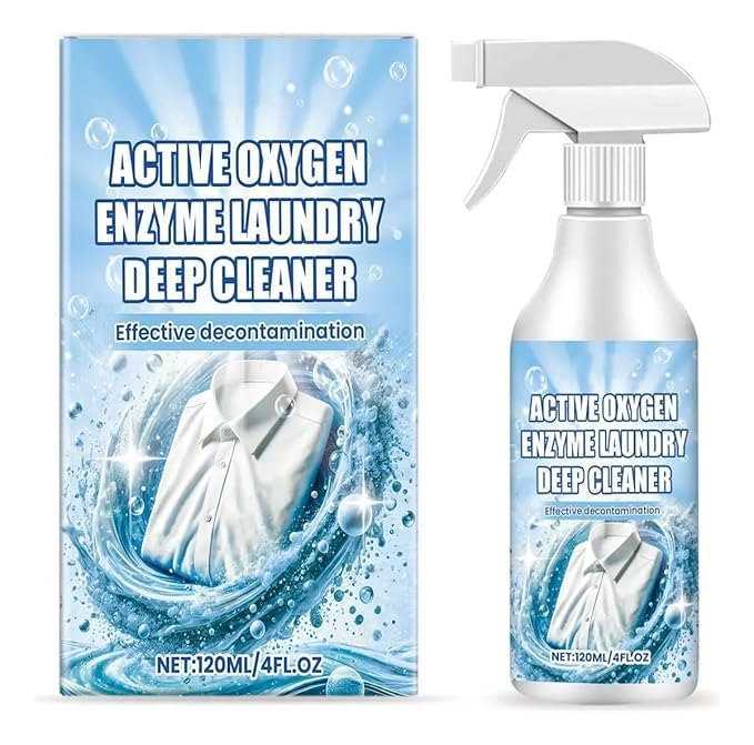 Active Oxygen Enzyme Laundry Deep Cleaner Spray 120ml | Powerful Stain Remover for Clothes | Fabric Safe Odor Eliminator | Deep Cleaning Laundry Spray for Shirts, Whites & Colors