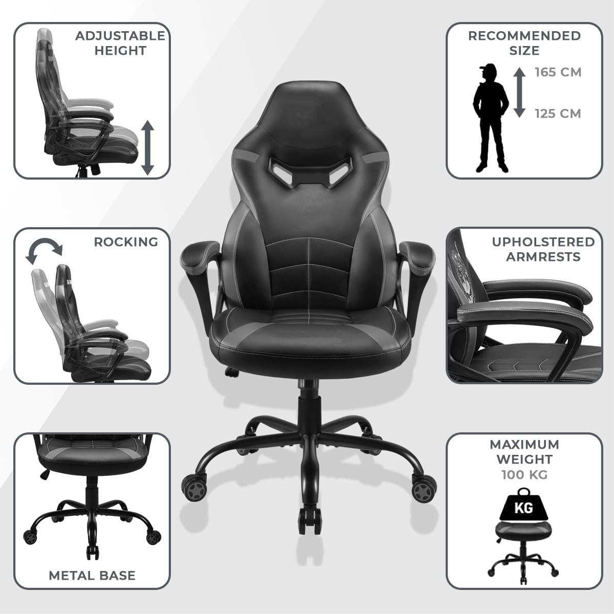 Subsonic - Silla Gaming Assassin'S Creed para Niños y Adolescentes - Silla de Oficina Ergonómica con Espuma de Alta Densidad, Mecanismo Basculante y Cómodos Reposabrazos - Altura Ajustable - Blanco