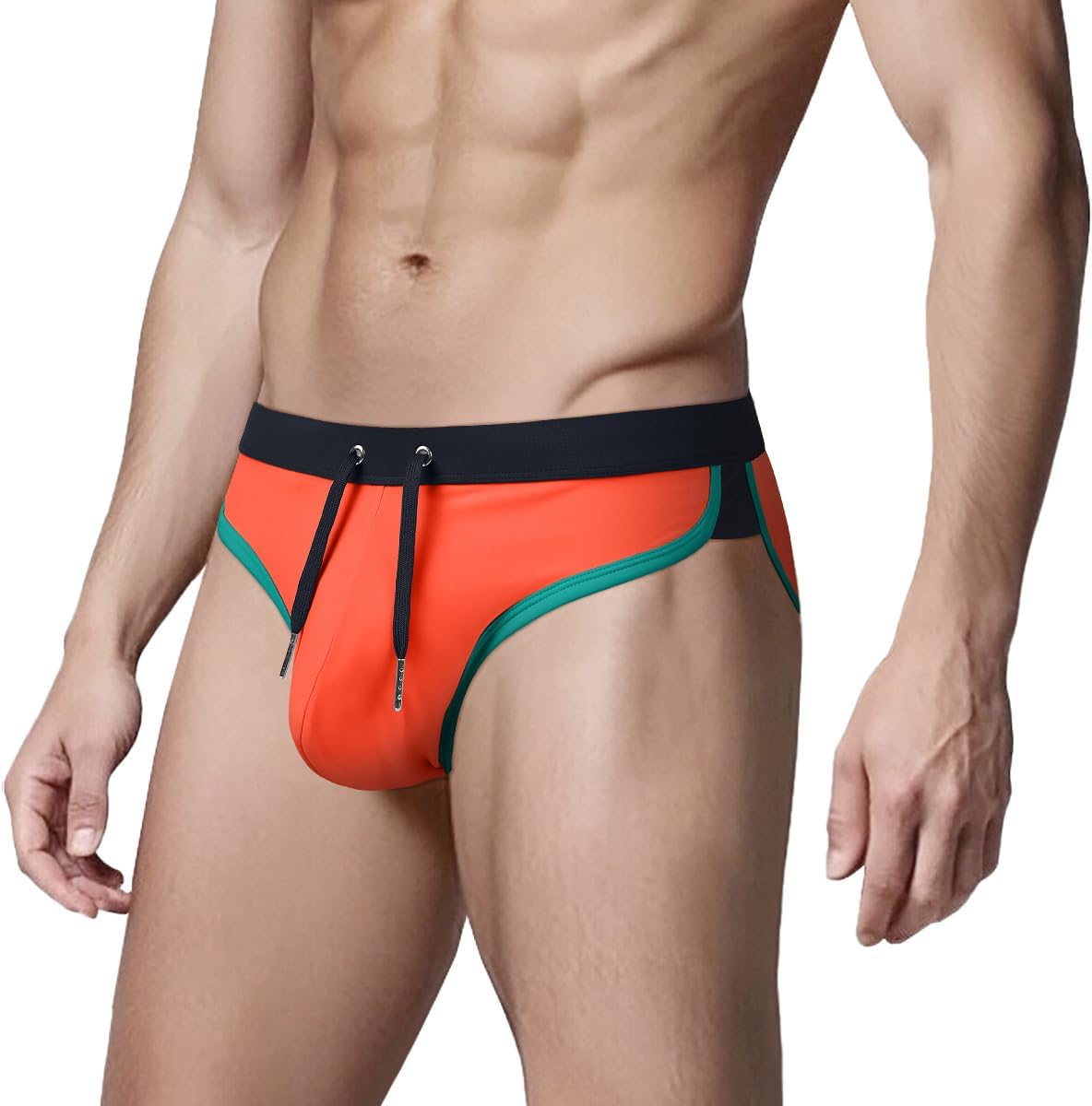 Men's Swim Briefs Color Block Sexy Bikini Swimsuit Low Rise Beach Swimwear with Drawstring