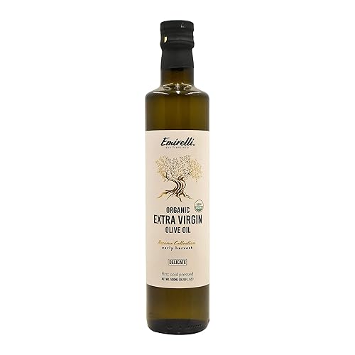 Emirelli Aceite de oliva virgen extra orgánico, certificado por USDA, rico en polifenoles, primer prensado en frío, cosecha temprana, sabor suave,
