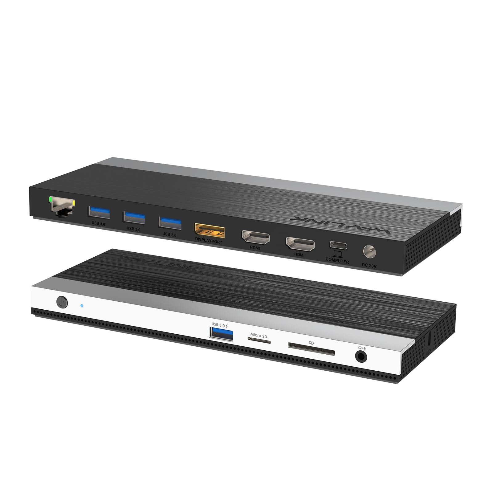 WAVLINK Docking station USB C, dock triplo display 4k, supporto 100W per PC con DisplayPort, adattatore HDMI, USB 3.0, Gigabit Ethernet, slot per schede SD/TF, jack audio