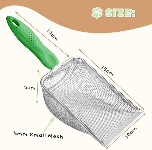 Vista 16 de Cuchara de arena para gatos, pala de esquina resistente para limpiar arena, 2 palas de arena de malla de acero inoxidable, fácil de limpiar, Negro