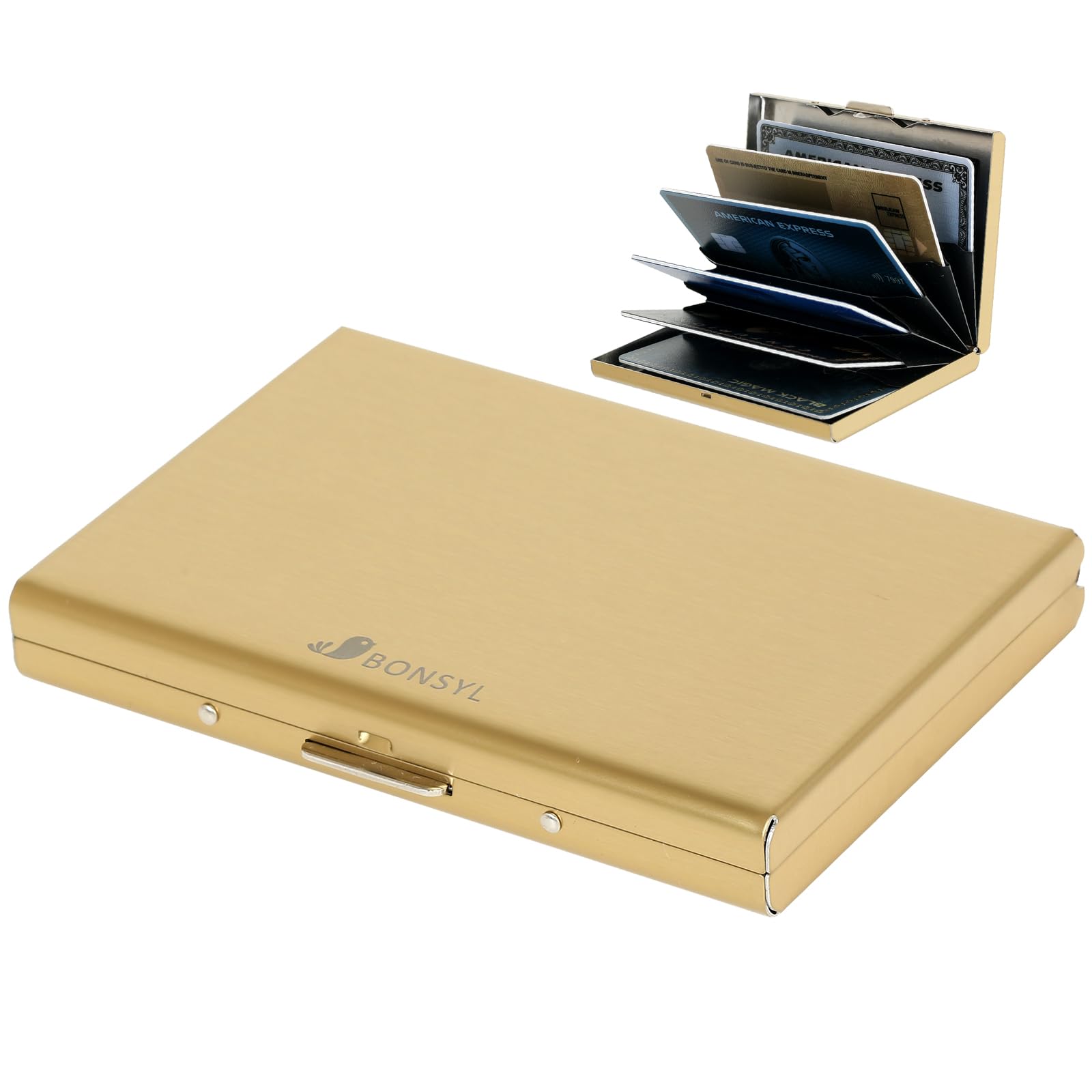 BONSYL® Kreditkartenetui, RFID Blockierung Schlankes Metall Kreditkartenetui Geldbörsen mit 6 Kartenfächer für Damen und Herren.(6 Karten/GoldSlot)