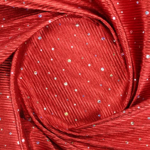 TELA LAMÉ PLISADO LENTEJUELAS POR METRO (ROJO, 1 METRO)