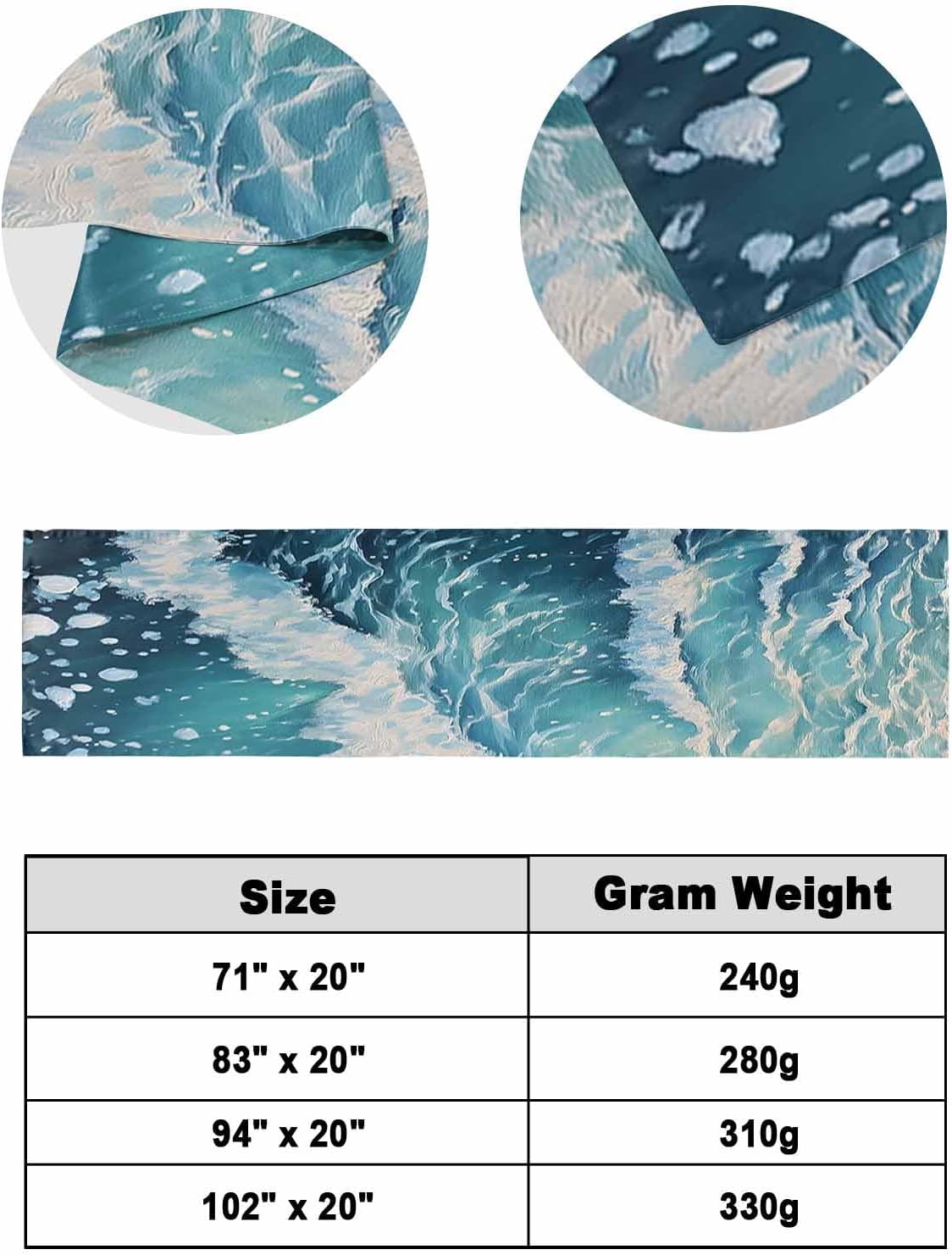 Teal Coastal Bed Runners Summer Beach Nautical Ocean Waves Bed Throws for Foot of Beds, Decorative Bedrunners & Scarves Luxury Bedding End Blanket Protector Slipcover for Bedroom Hotel Home, 71"x20"