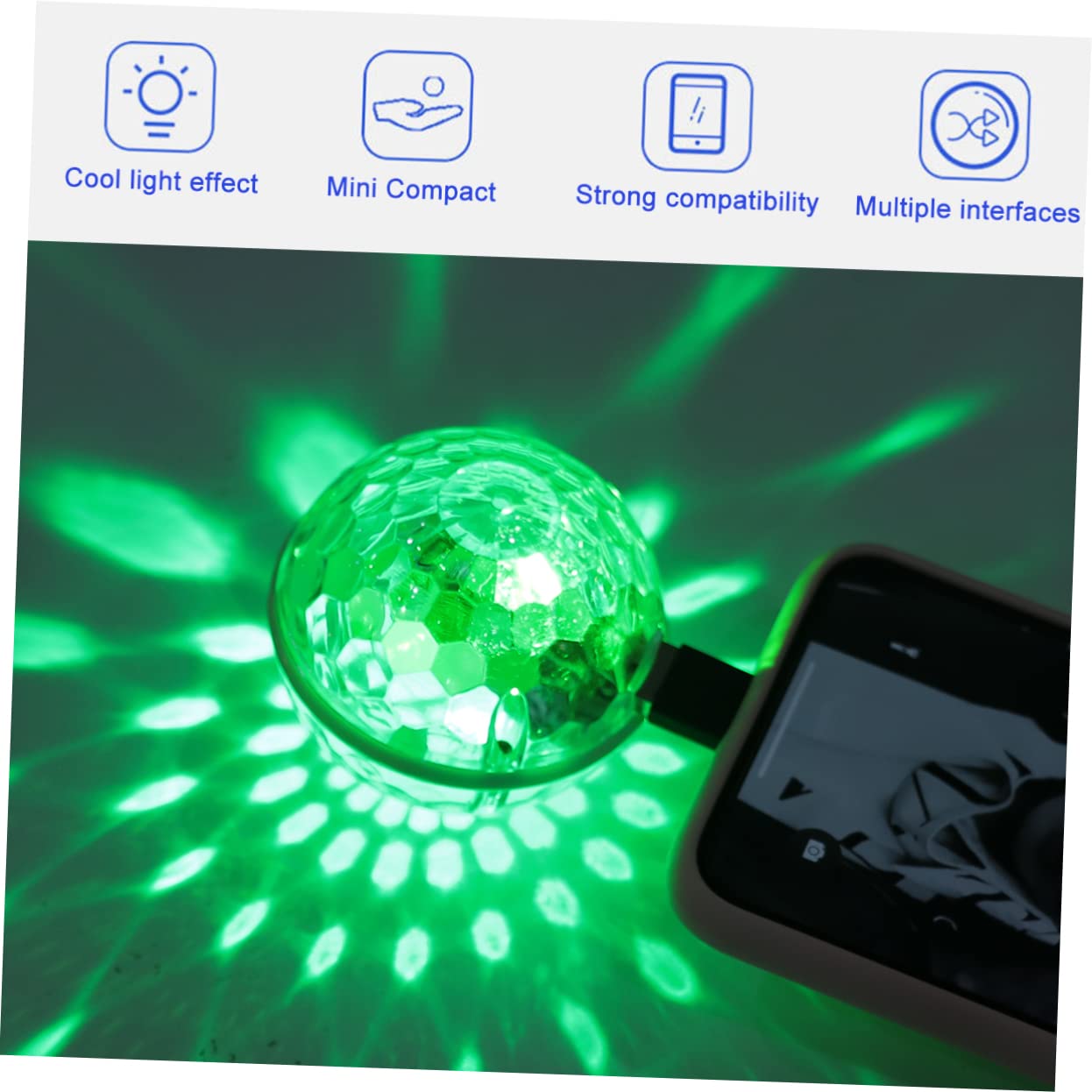 Gadpiparty USB Wiederaufladbares Discolicht Kleiner Disco Ball Licht aus Kunststoff Tragbar und Musikgesteuert für Tanz und Geburtstagsfeiern