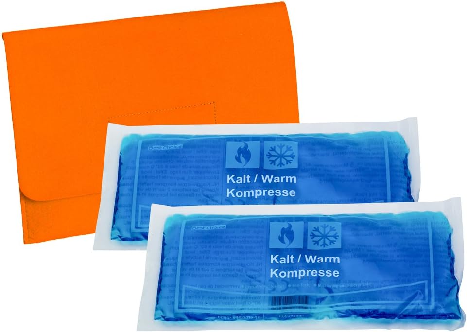 Pack of 2 x Cold-Warm Compresses, Gel Cushion, Cooling Pad Approx. 28.3 cm x 13.3 cm, with Practical Felt Bag 27.5 x 20.0 cm, Assorted Colours