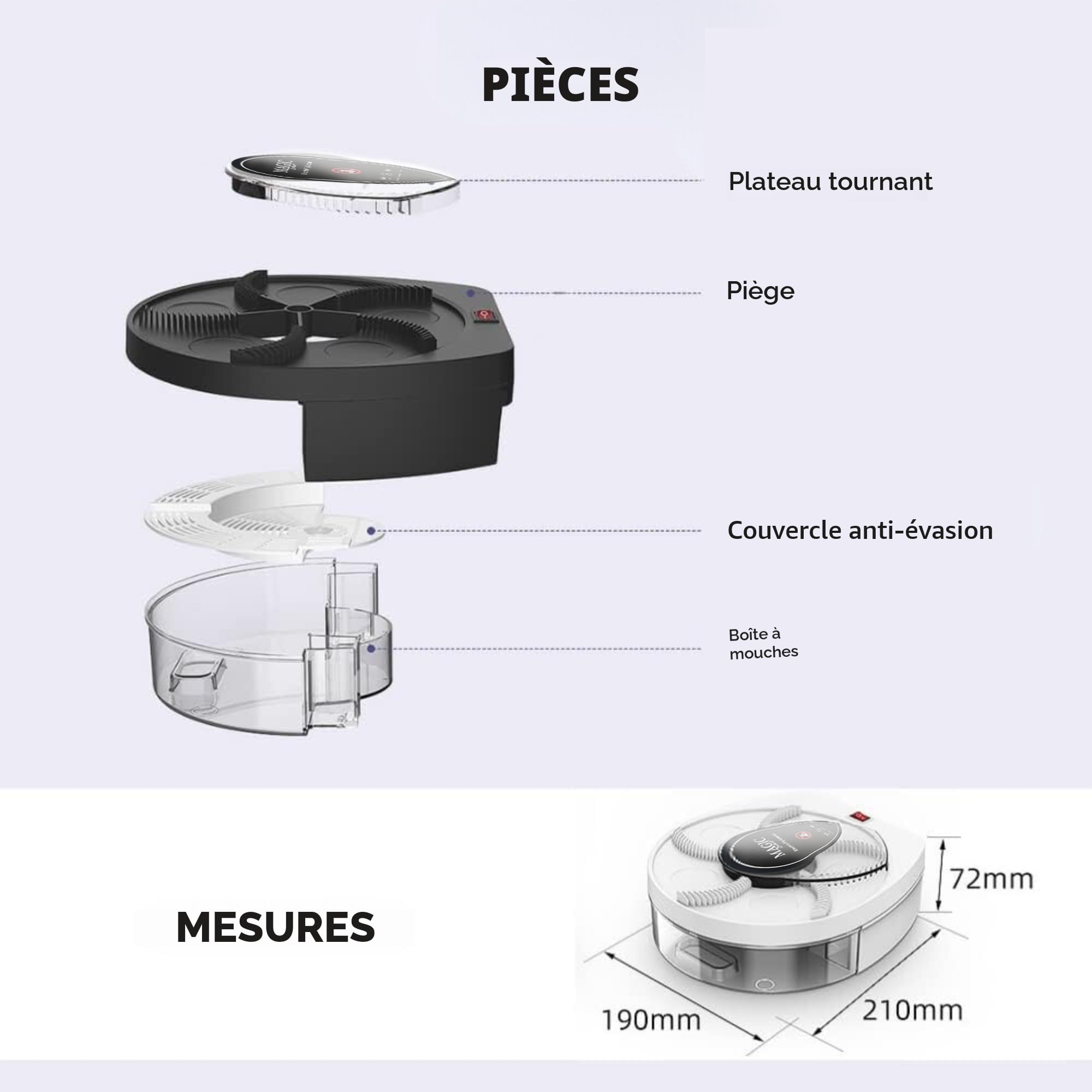 MAGIC SELECT Attrape Mouches Électrique Rotatif à 360°. Piège à Mouches avec Prise USB et Support Mural pour Maison, Cuisine, Restaurant, Hôtel, Bar.