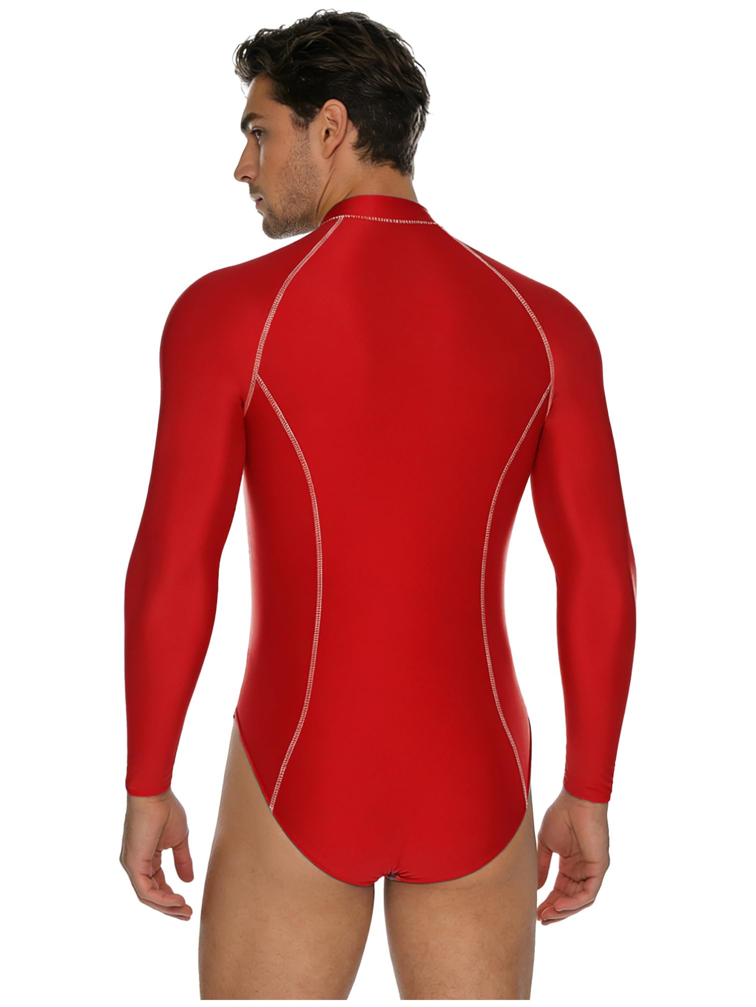 TiaoBug Herren Sport Badeanzug ÖL Glanz Kompression Schwimmanzug Langarm Rashguard Badeshirt Schwimmshirt und Badehose Kurz Badeshorts Slip Surfen Tauchen Outfits