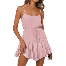 GOKKILRW Womens Summer Dress Square Neck Spaghetti Strap Flowy Cami Dresses Sundresses Ruffle Hem A-Line Casual Mini Dress