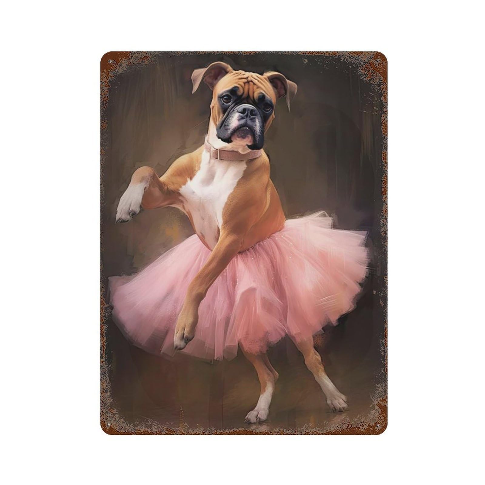 Boxer Dog Ballerina Rusty Metal Tin Sign 15.7"x11.8", for Pub, Kitchen And Man Cave Decor, Farmhouse Wall Decor