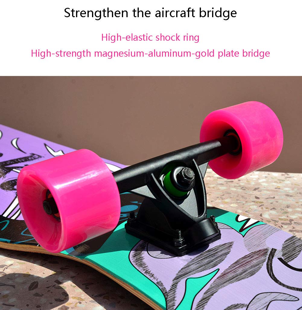 Longboard Dancing 47 Pouces Maple Deck Complete Débutant Cruiser Planche À roulettes,Adultes Enfants Jeunes Professionnels Girls Boys Rétro Pro Complète Skateboard,Rouge