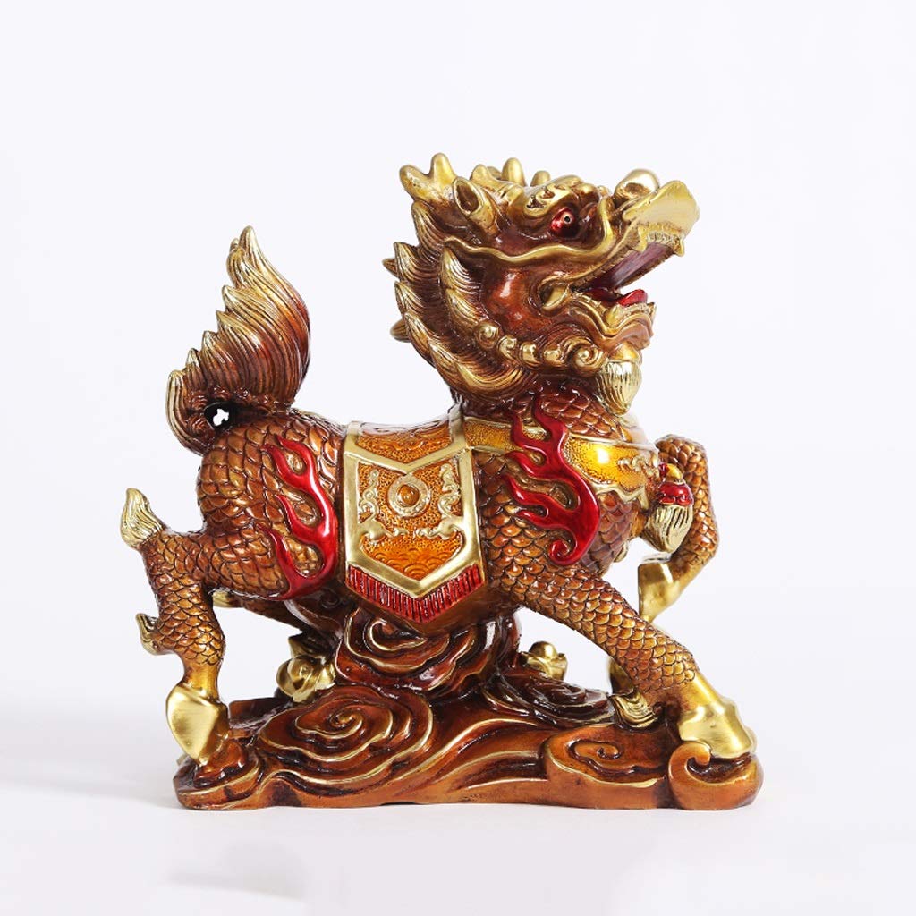 SnamicE Buddha Statue Golden Brass Chi Lin/Kylin Wealth Prosperity Statue Home Decoration Attract Wealth And Good Luck Buddha garden,