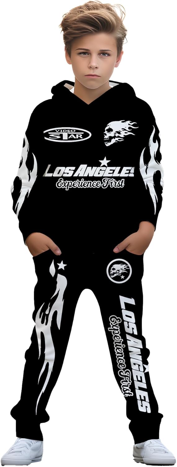 Boys 5-14Yrs Printed Hoodie & Joggers 2PC Set | Lightweight Pullover Pants | Trendy Athletic Wear