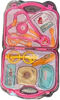 مجموعة إكسسوارات طبيب 2 في 1 مع شنطة، إكسسوارات طبية للعب التظاهري، مجموعة الطبيب هدية للبنات بعمر سنتين فما فوق، أفضل لعبة باللون الوردي