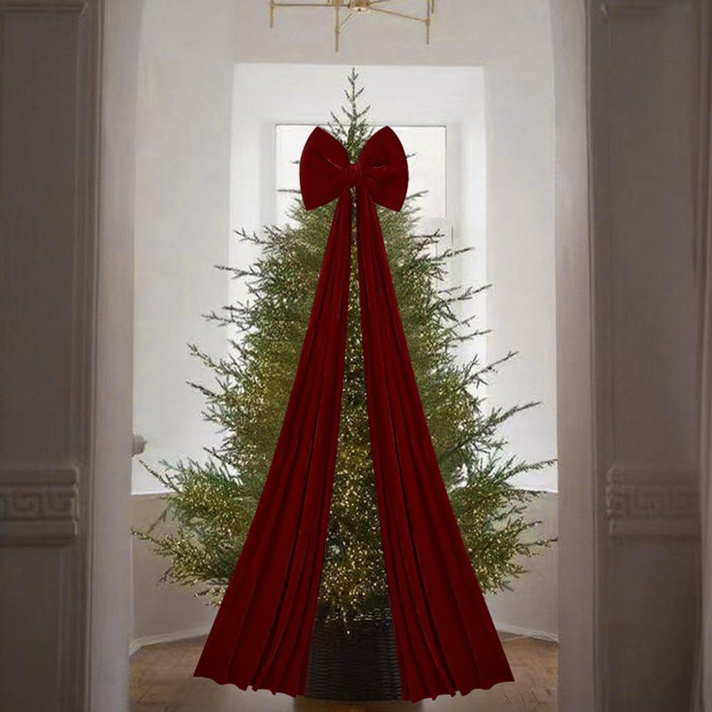 Grande Décoration De Porte D'entrée De Noël, Nœud Géant pour Sapin De Noël avec Longues Banderoles, Couronne Murale pour Maison, Salle De Noël, Porche De Vacances