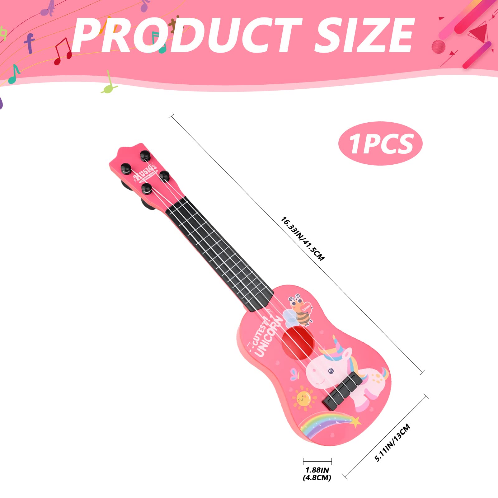 42 cm Ukulele Soprano, Strumento Musicale Classico per Chitarra Ukulele Strumento Musicale per Chitarra Giocattolo Ukulele con 4 Corde Regolabili Mini Chitarra e Plettri