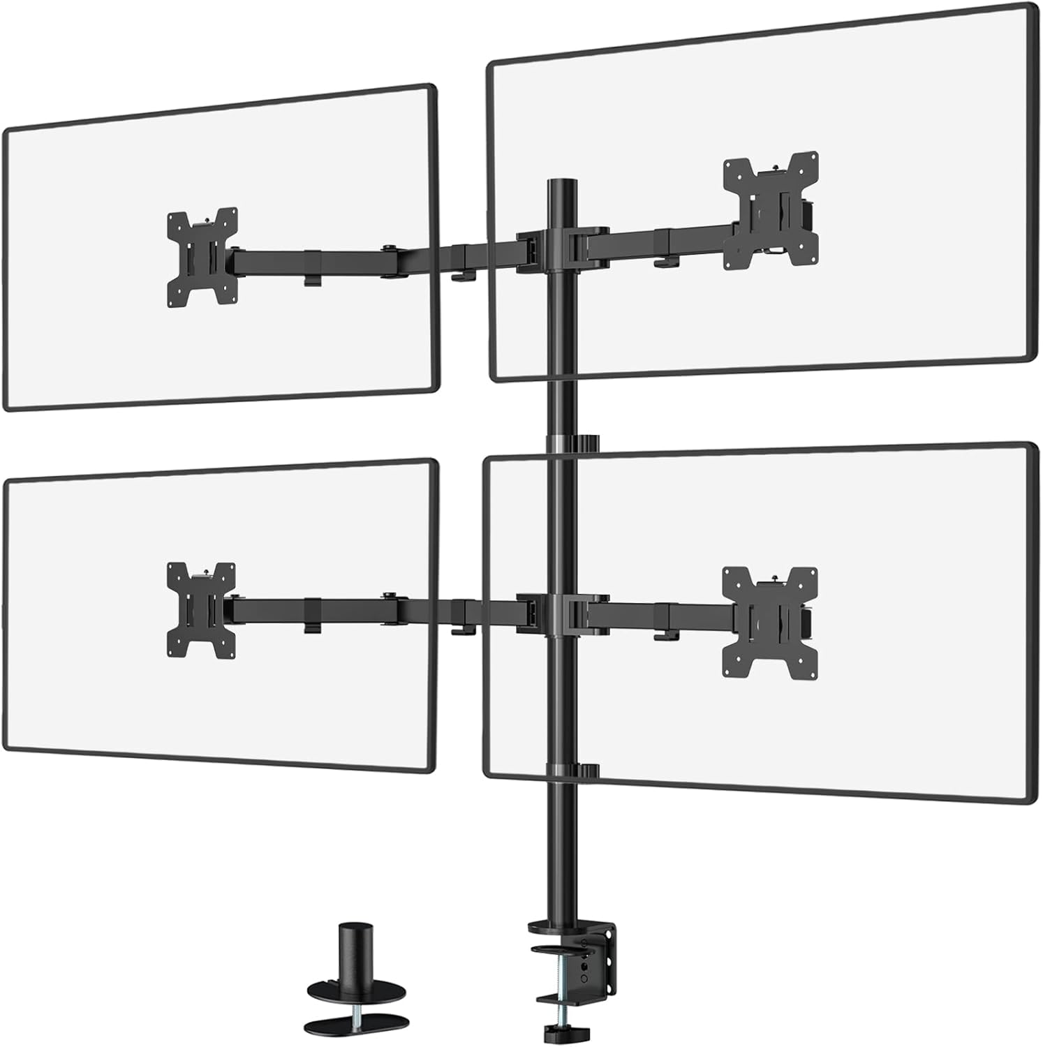WALI Quad Monitor Desk Mount, 4 Monitor Stand Fits Heavy Duty Computer Screen up to 27 inch, Full Adjustable Arm Holds up to 22 lbs per Arm (M004), Black