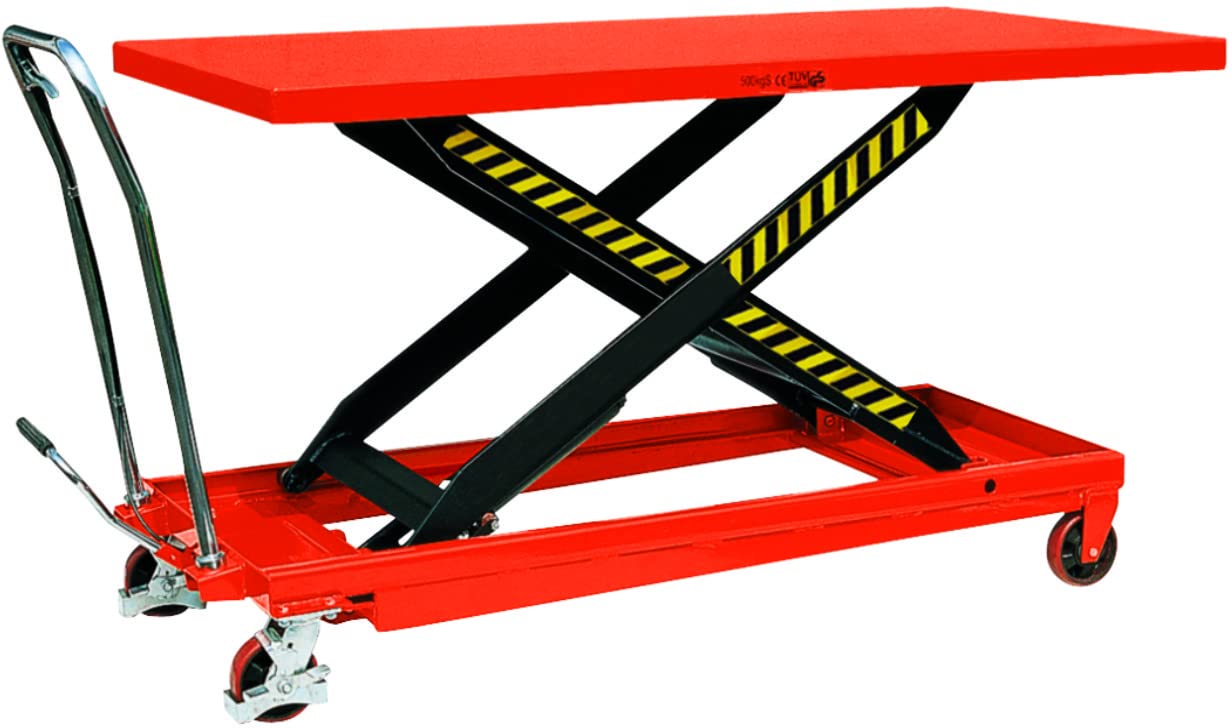 Liftingear Red 1000Kg Mobile Scissor Lift Hydraulic Lifting Platform Table Trolley Cart Truck