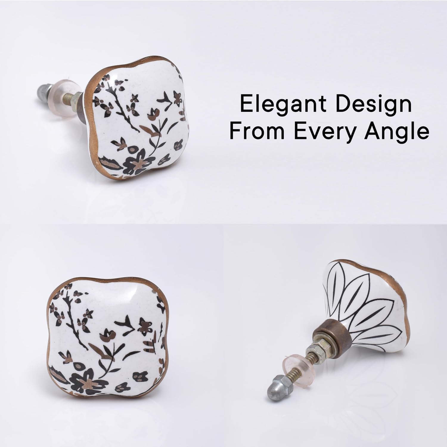 Indian Shelf 6 Piece Flower White Ceramic Decorative Drawer Handles Dresser Knobs Cabinet Pulls Elegant Modern Hardware