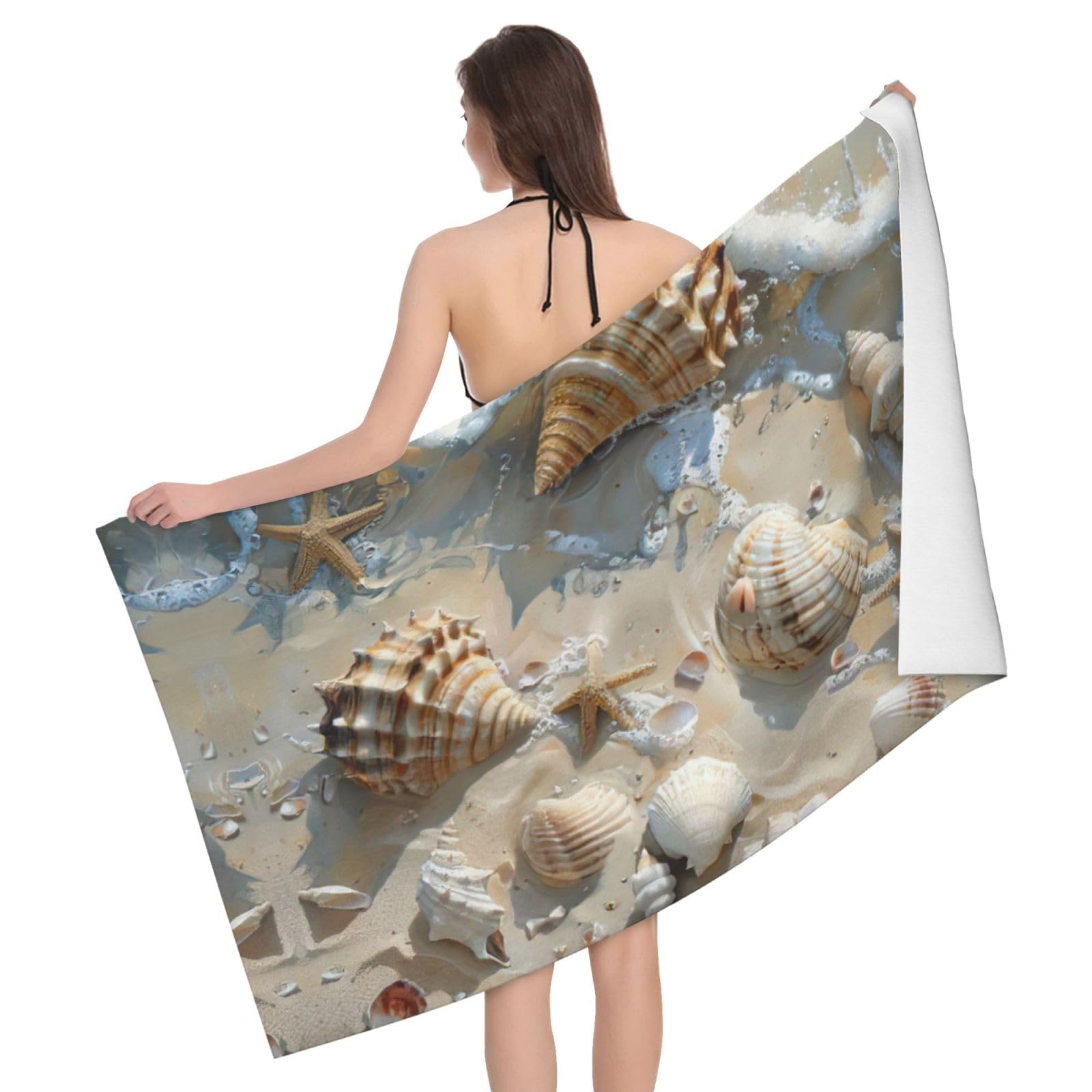 Drap de plage anti-sable coquillages pour vacances et piscine