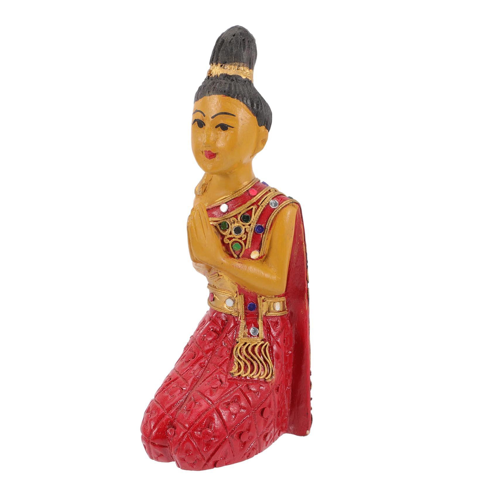 SOLUSTRE Estatua de Buda Arrodillado Roja de Madera Estilo Oriental