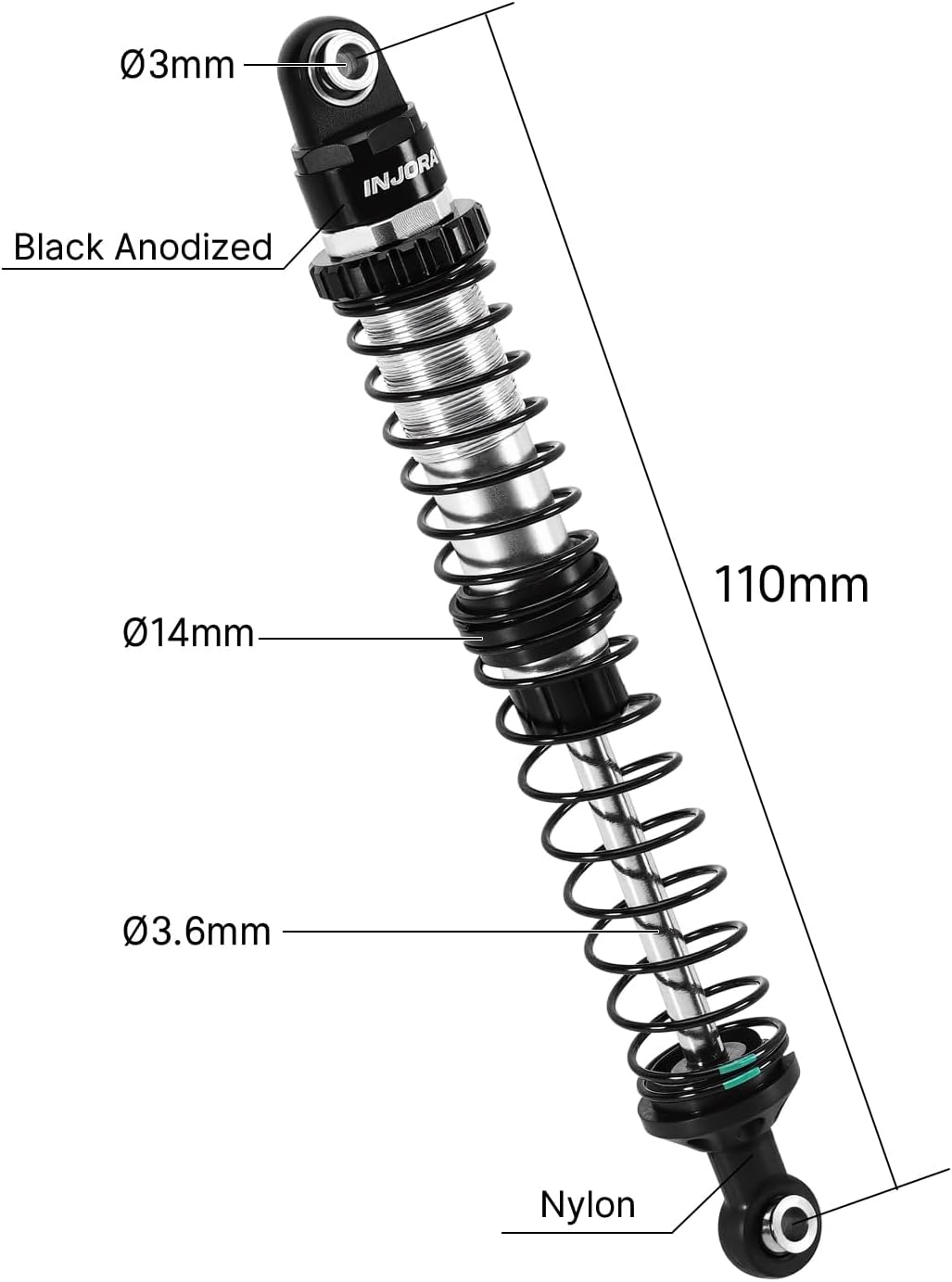 INJORA DRX 110mm Dual-rate Spring Oil Shocks for TRX4 SCX10 1/10 RC Crawler