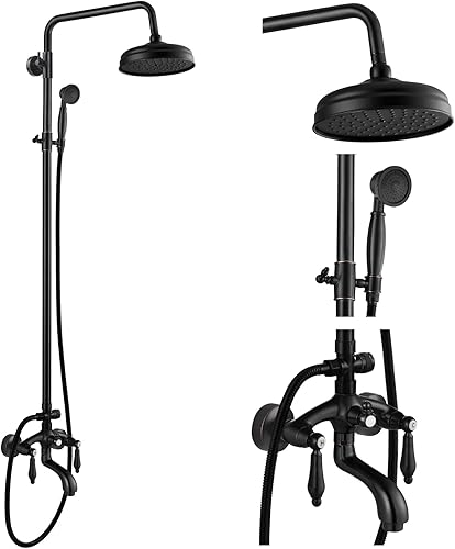 gotonovo Soporte de pared de bronce aceitado de 8 pulgadas, cabezal de ducha redondo de triple función, sistema de ducha de tubo expuesto, mezclador