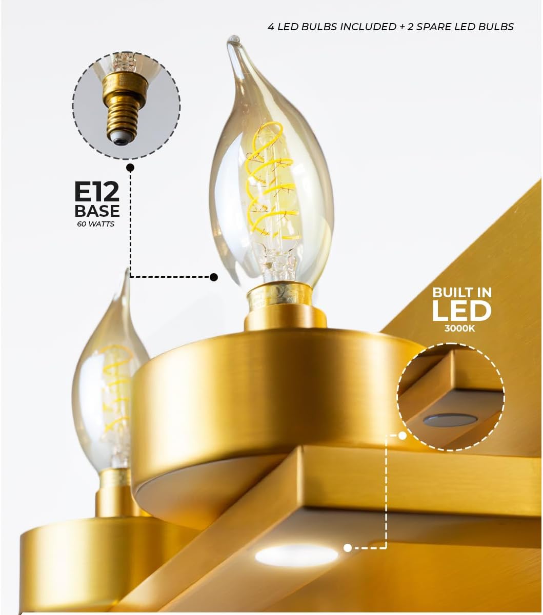 LYTIO 4-Light LED Vanity Bar Light – Modern Bathroom Wall Lamp to Install Over The Sink or Mirror - Includes LED Bulbs (Brass)