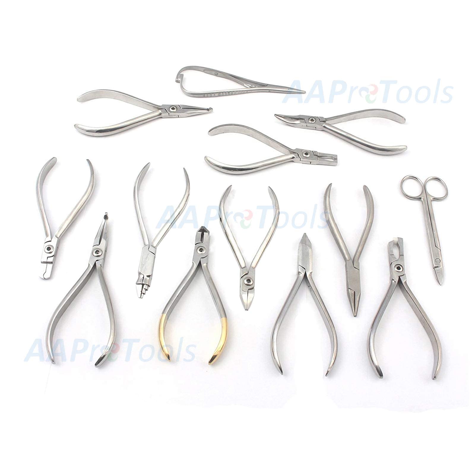 AAProTools Set of 13 Orthodontic Tc Scissors Bracket Holder Wire Bender Pliers