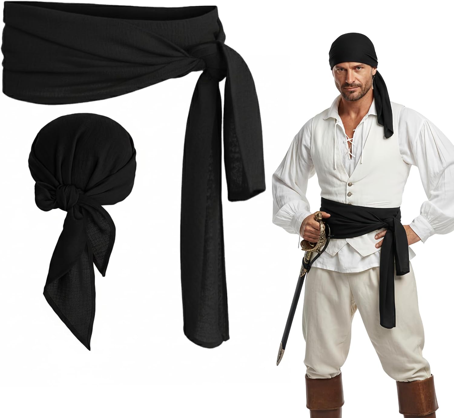 Lilike Pirate Bandana and Waist Sash Set, Halloween Costume Accessory