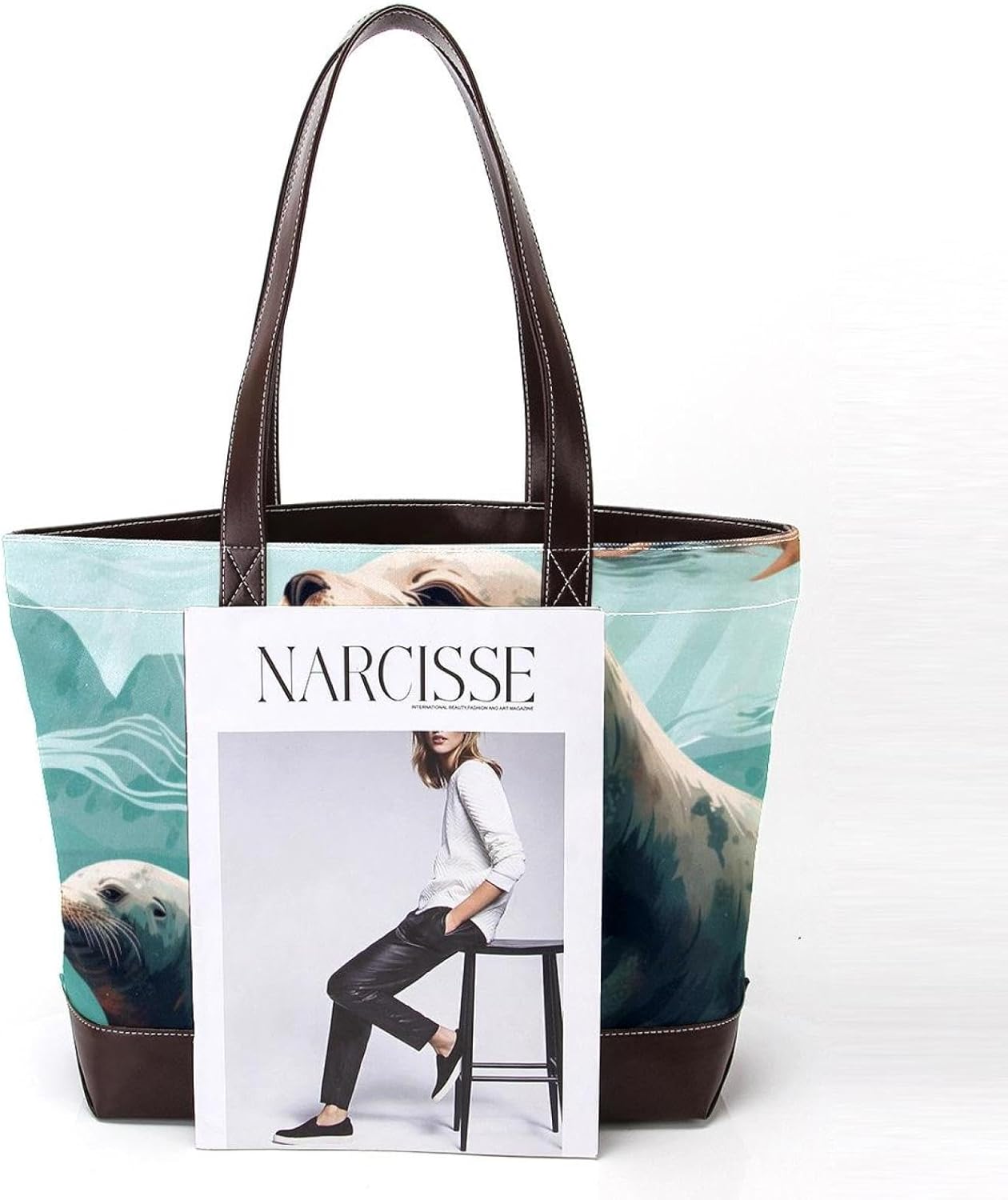 [YTYVAGT] 女性用財布、女性用トートバッグ、女性用ハンドバッグ,オーシャンアザラシアート動物イラスト