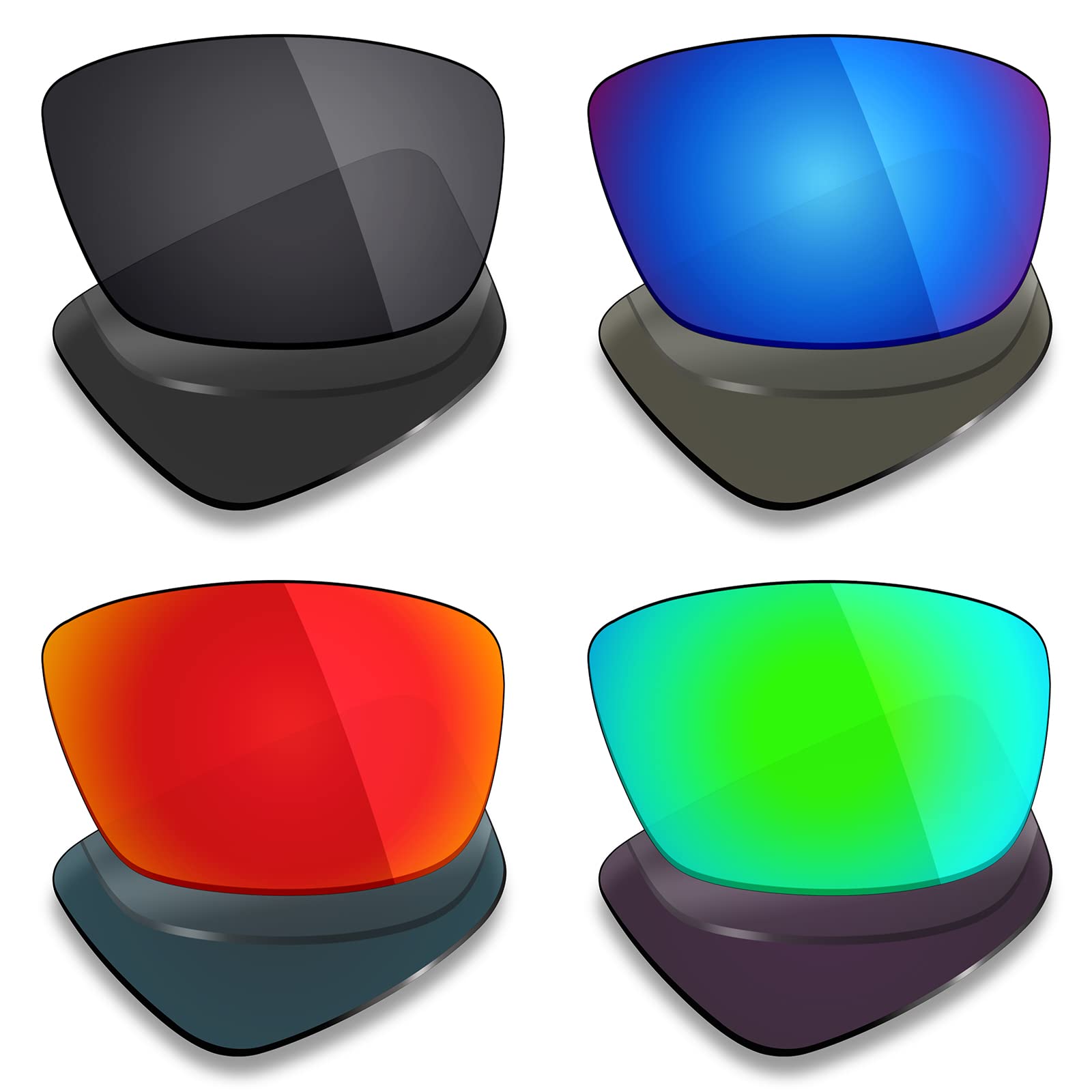 Mryok 4 paia di lenti polarizzate di ricambio per occhiali da sole Spy Optic Montana - Nero stealth, Rosso fuoco, Blu ghiaccio/Verde smeraldo