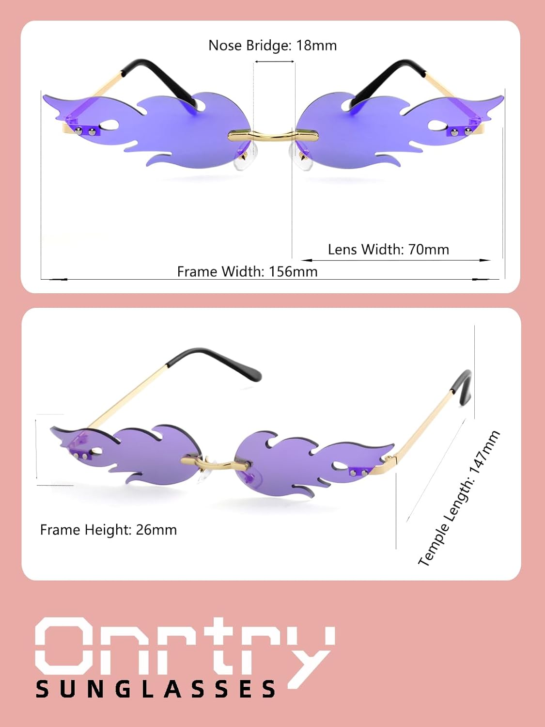 Onrtry Fire Flame Sunglasses for Women Men Rimless Goth Glasses Halloween Party Glasses Novelty Sun Glasses - Image 6