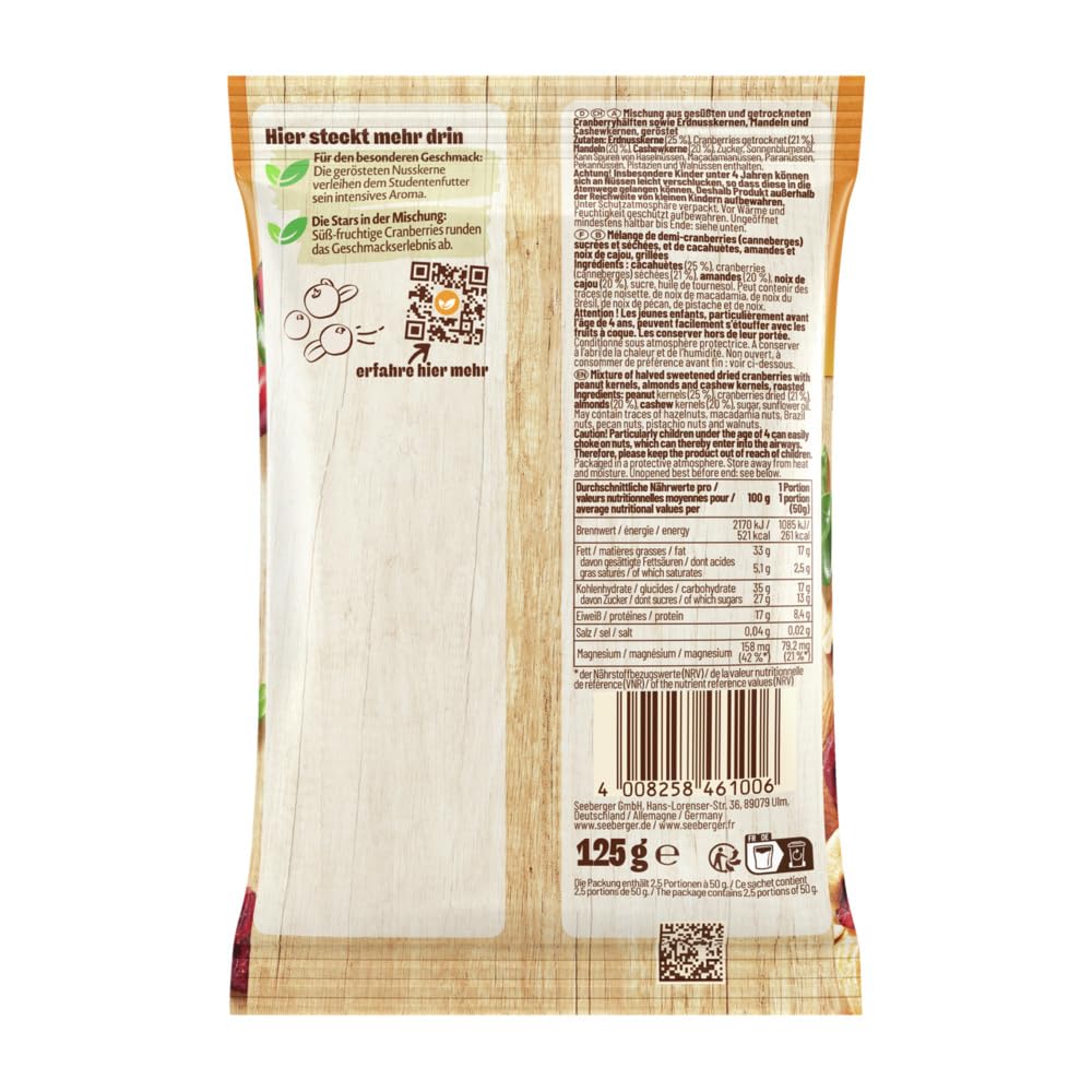 Seeberger Studentenfutter mit Cranberries 13er Pack: Nuss-Frucht-Mischung aus gerösteten Cashews, Mandeln und Erdnüssen - mit Cranberries - reich an Vitamin E, vegan (13 x 125 g)