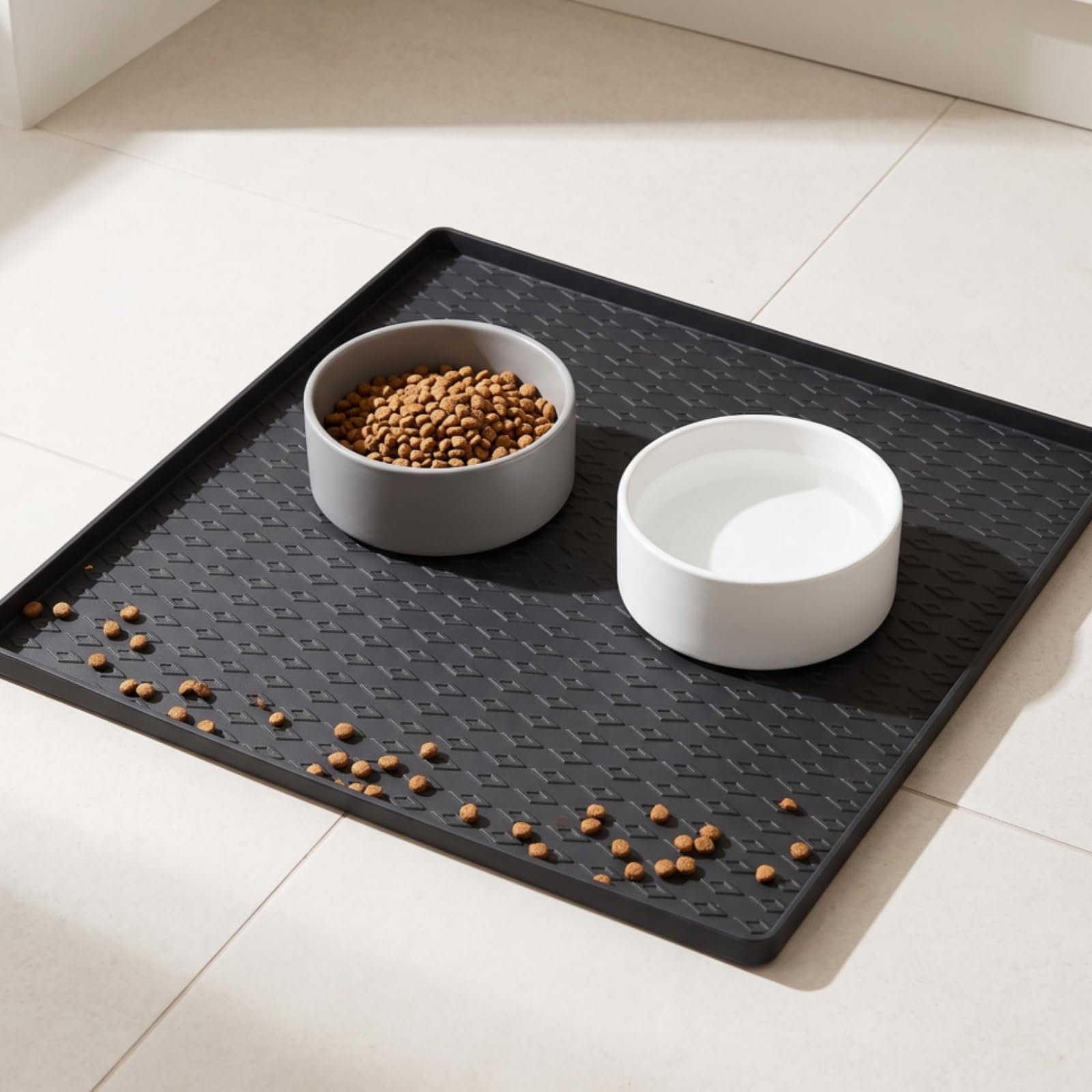 Tapis Gamelle en Silicone sans BPA, Gris Clair, 65 60