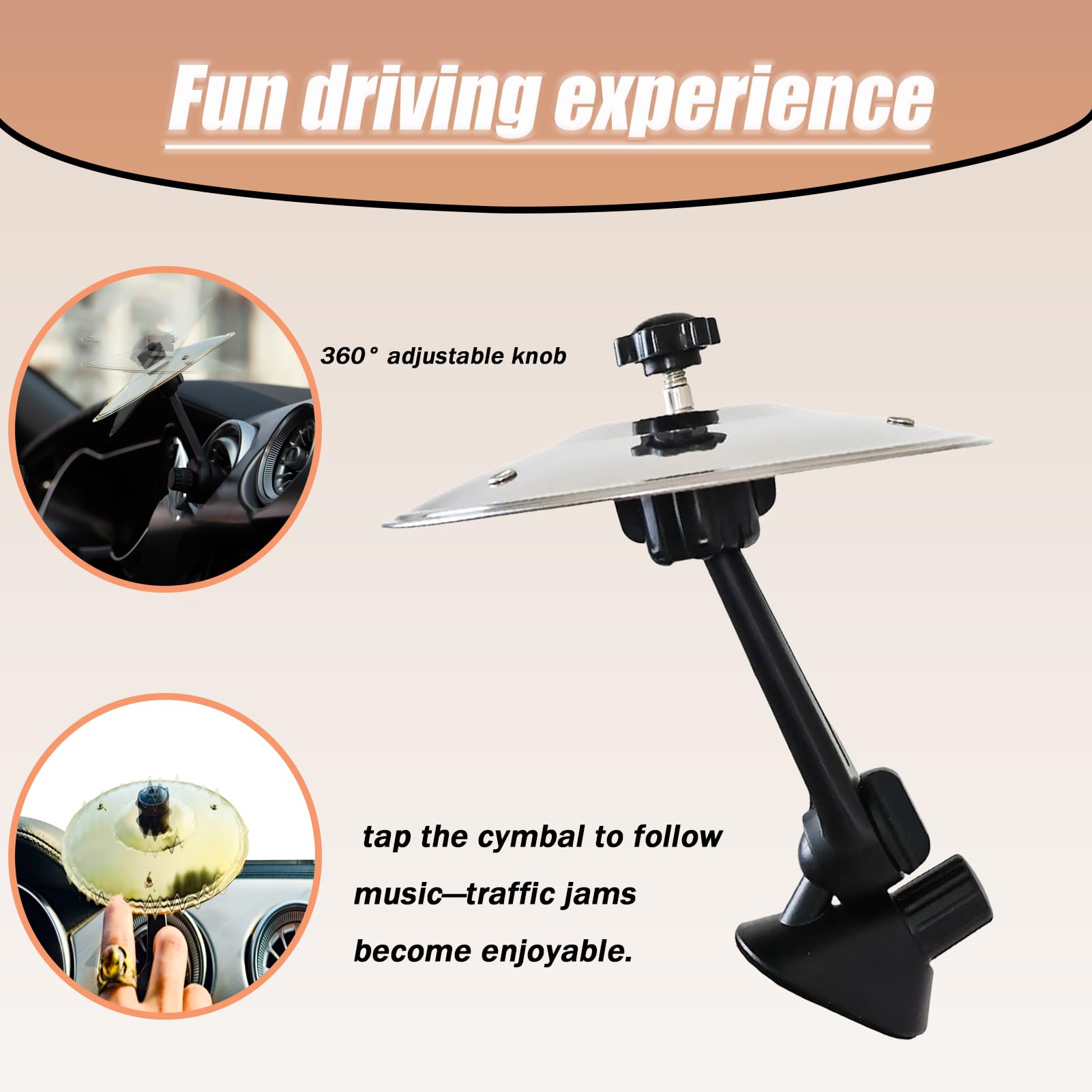 Car Drum Cymbal Air Vent - Rhythm Accessory for Drivers & Drummers, Easy Vent/Dashboard Install with Crisp Metallic Sound, Road Trip Gift (Silver)