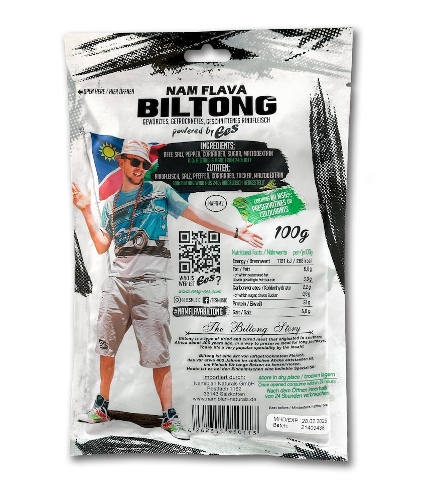 Nam Flava - Original Biltong aus Namibia - 1 kg (10x100 g) - Trockenfleisch, Beef Jerky, viel Protein