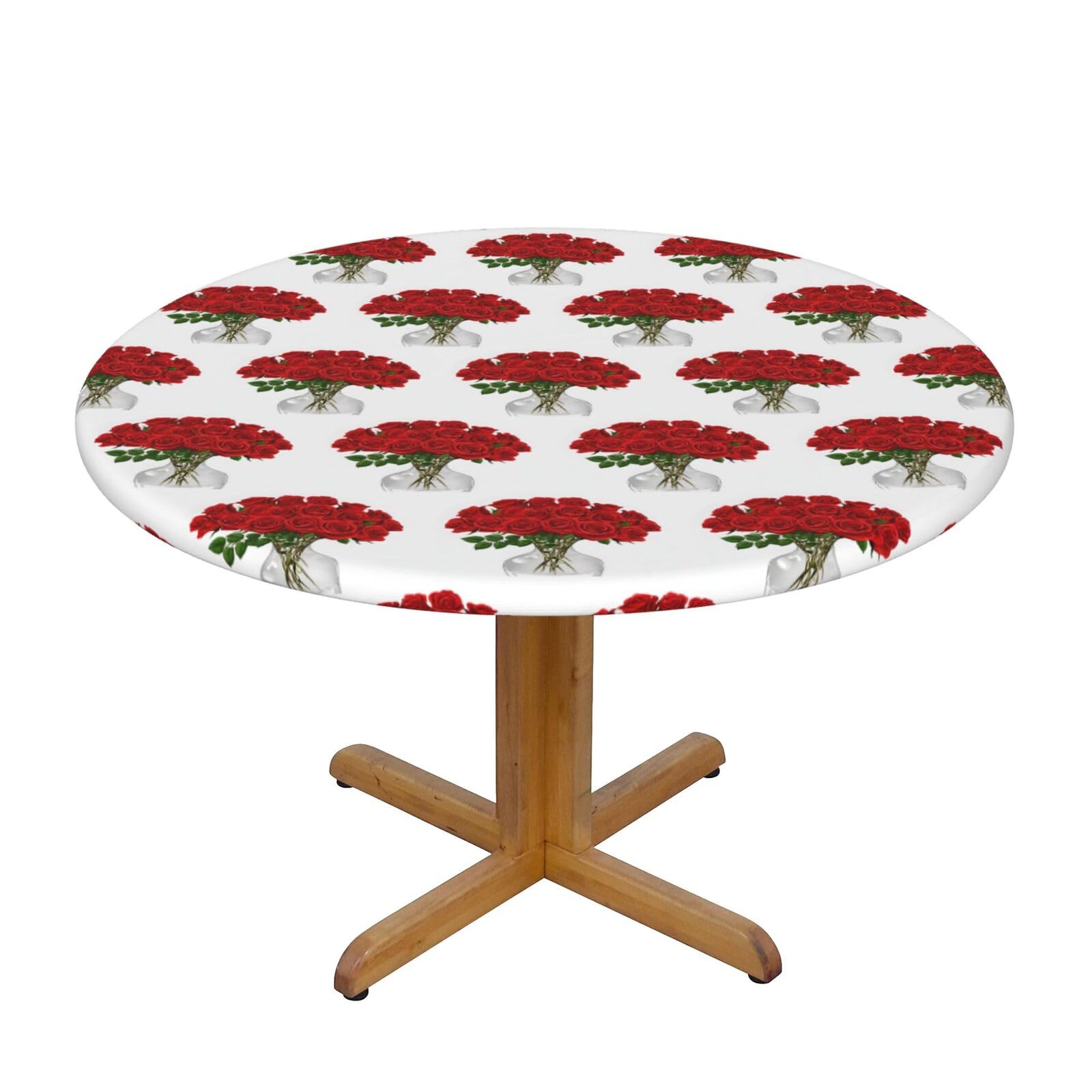 Nappe ronde ajustée élastique et antidérapante motif roses pour protéger votre table M.